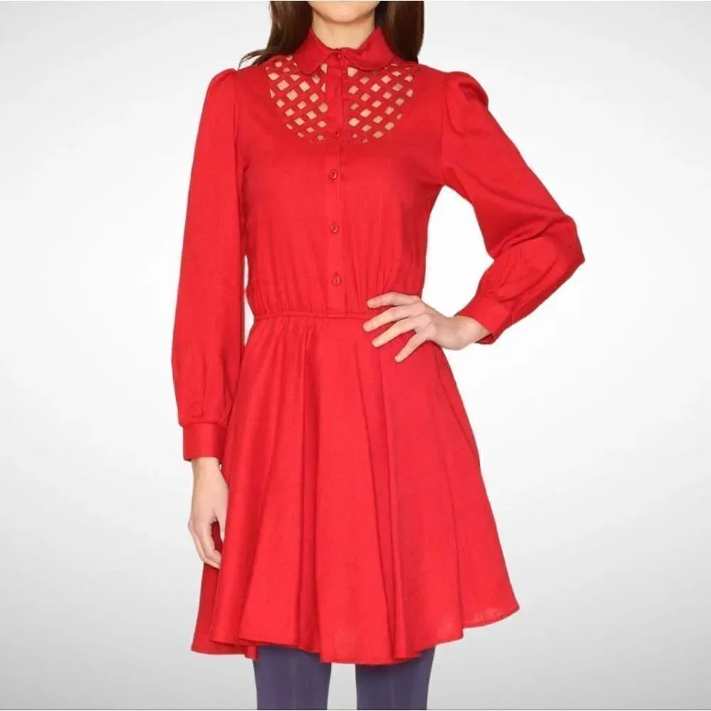 NWT PEPALOVES Kelly Lattice Skater Shirt Dress Red XS
